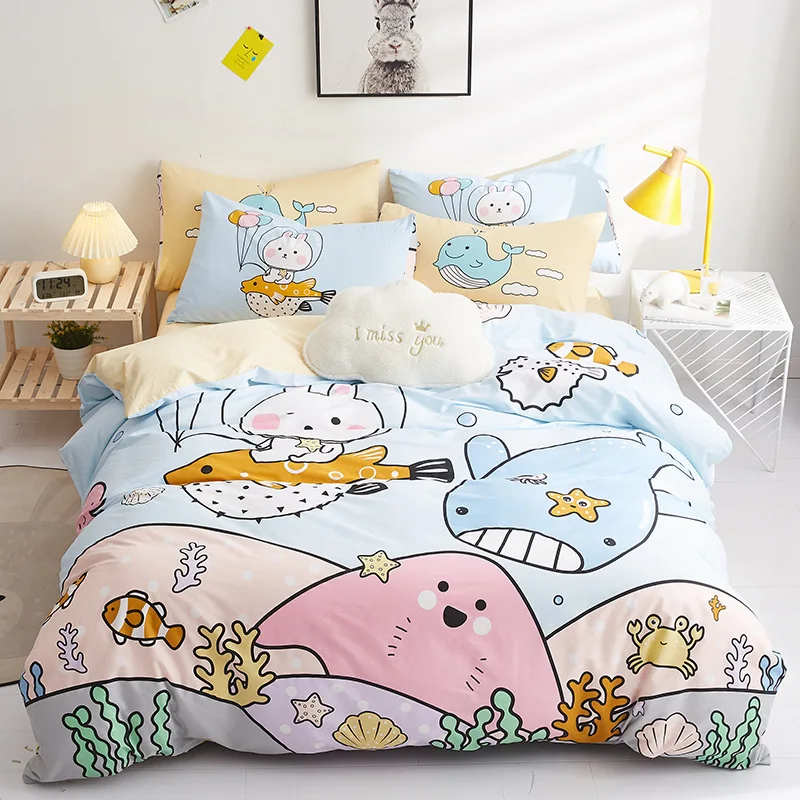 

Cotton Cartoon Osaka 3/4pcs Set Of Bedding Sheet And Fitted Sheet Underwater World Pattern Children's Cartoon Series Oceania