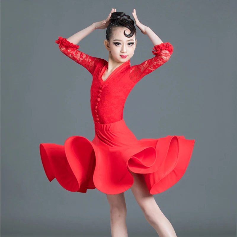 Платье для латинских танцев Детские платья девочек топы юбки костюм кружевное