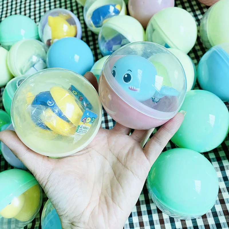 

75mm 3pcs/pack Capsules Surprise transparent plastic ball toy withdifferent figure toy inside vending machine Shilly Egg Balls