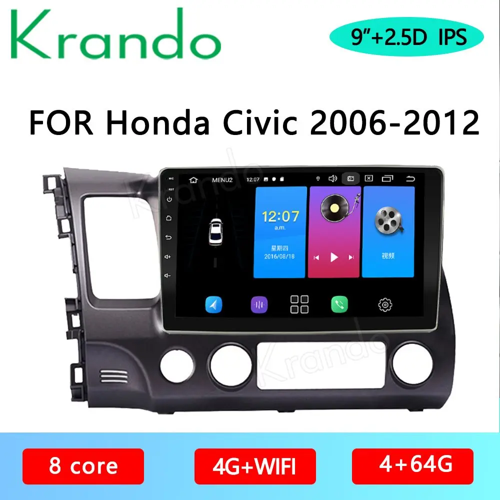 

Krando Android 10,0 9 "IPS полный сенсорный автомобильный мультимедийный радио для Honda Civic 2006-2012 аудио DSP WI-FI Навигация dvd плеер Carplay