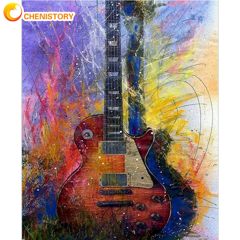

CHENISTORY Oil Painting Color Abstract Guitar Drawing On Canvas HandPainted Art DIY Picture By Numbers Scenery Kits Home Decor