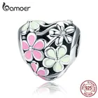 BAMOER Новая коллекция 925 пробы Серебряная Весенняя розовая Дейзи цветок Подвески Бусины Подходят Для женщин браслет 