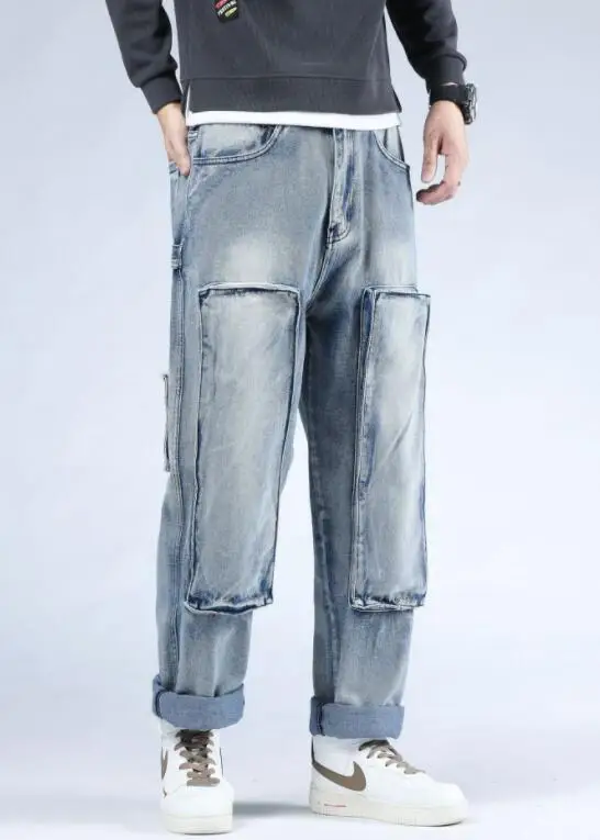 Loose Jeans For Men Baggy Jeans Big Pocket Do The Old Washed Jeans Skateboard Pants Baggy Men Jeans Size 40-46