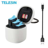 telesin 3pack battery 1750mah for gopro 9 10 3 slots charger tf card reader storage charging box for gopro hero 9 10 accessories