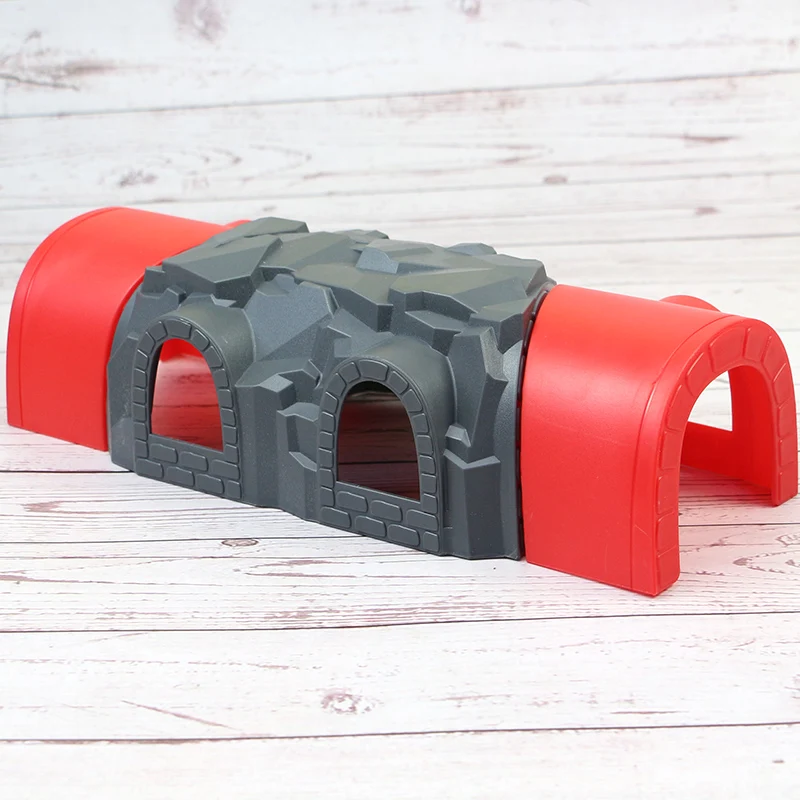 Детский трек из бука деревянная железная дорога мост туннель крест совместим со