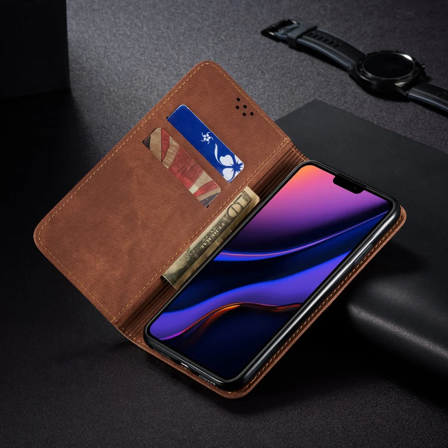 Роскошный ретро джинсовый флип-чехол для Iphone 11 Pro Xs Max Xr X 8 7 6 6s Plus, магнитный держатель для карт, кожаный бумажник, подставка, чехол-книжка