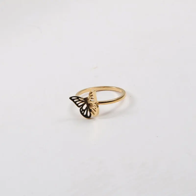 

High End PVD Gold Finish Lines Butterfly Stainless Steel Rings Drop Shipping