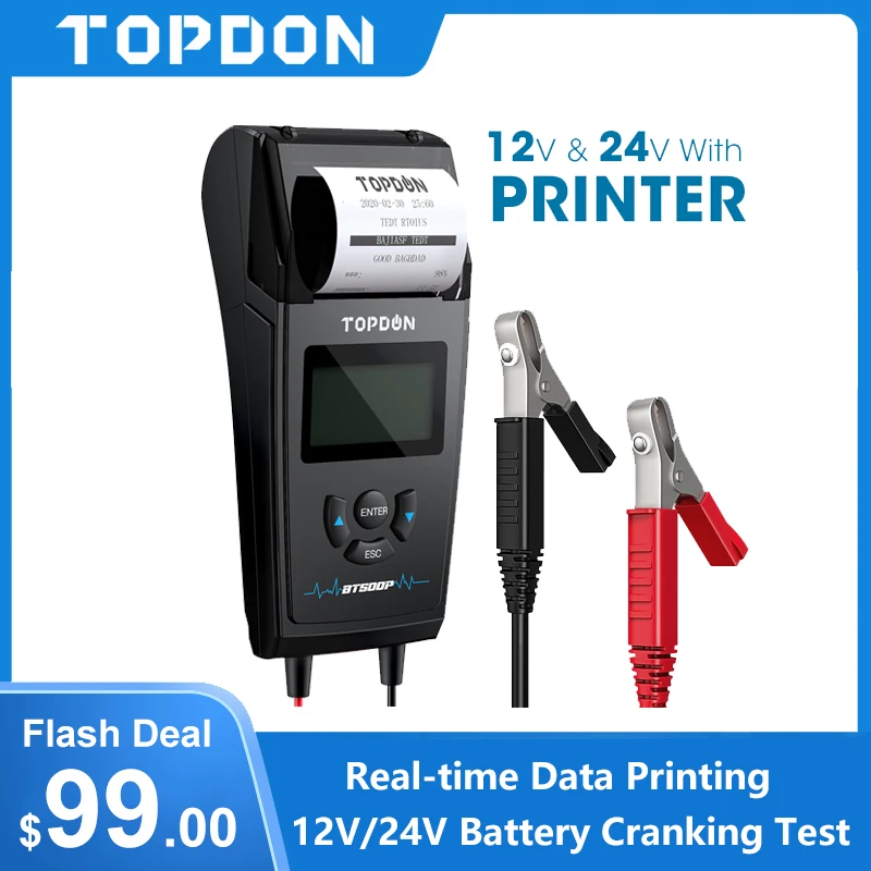 

TOPDON BT500P 12V 24V Car Battery Tester with Printer Battery Load Test for Motorcycle Auto Charging Cranking Battery Analyzer