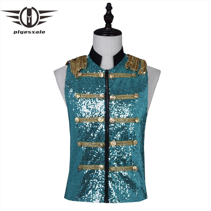 Жилет мужской с блестками Приталенный жилет несколькими пуговицами Блестящий