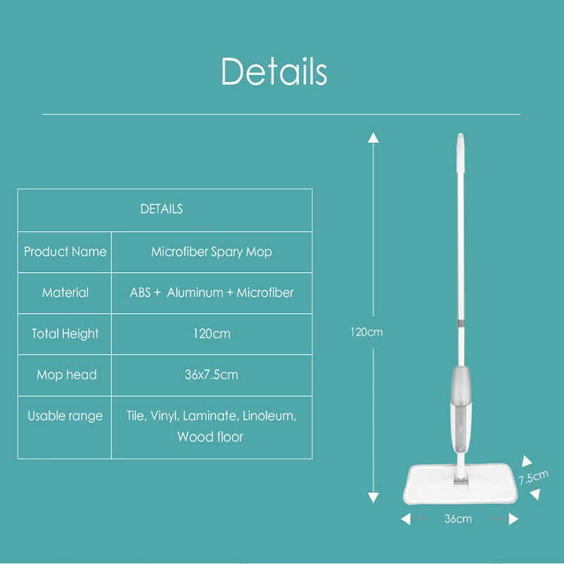 Швабра с распылителем для мытья деревянного пола многоразовыми насадками из