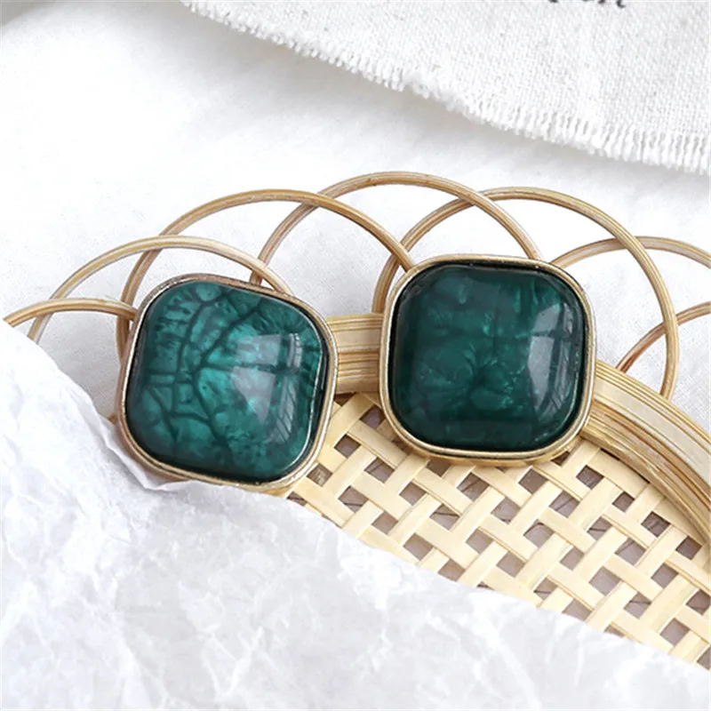 stud earrings Модные квадратные серьги-гвоздики с эпоксидной смолой, металлические геометрические популярные золотые серьги-гвоздики, серьги из смолы, Женские Ювелирные изделия - Окраска металла: stud earrings