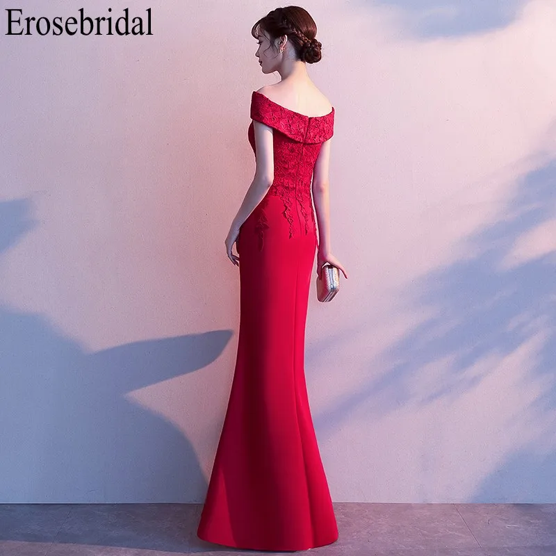 Женское длинное вечернее платье Erosebridal красное элегантное кружевное с открытыми