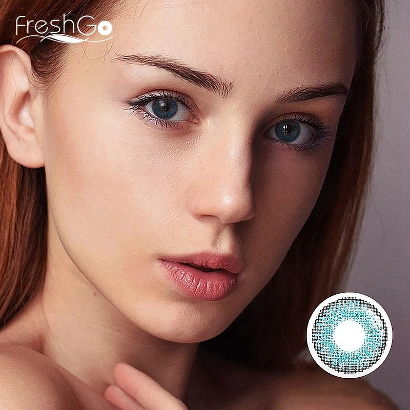 Цветные контактные линзы FreshGo серии 3 тона яркие синего цвета для ярких контактов