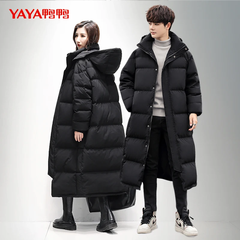Couple's Men's and Women's Same Style down Jacket Winter New Long over the Knee Lengthen and Thicken Super Long