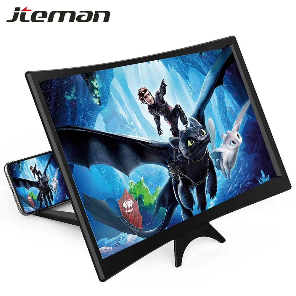 

12" Curved Screen Magnifier For Cell Phone 3D Enlarger HD Video Magnifing Projector Foldable Desk Stand Mobile Screen Amplifier