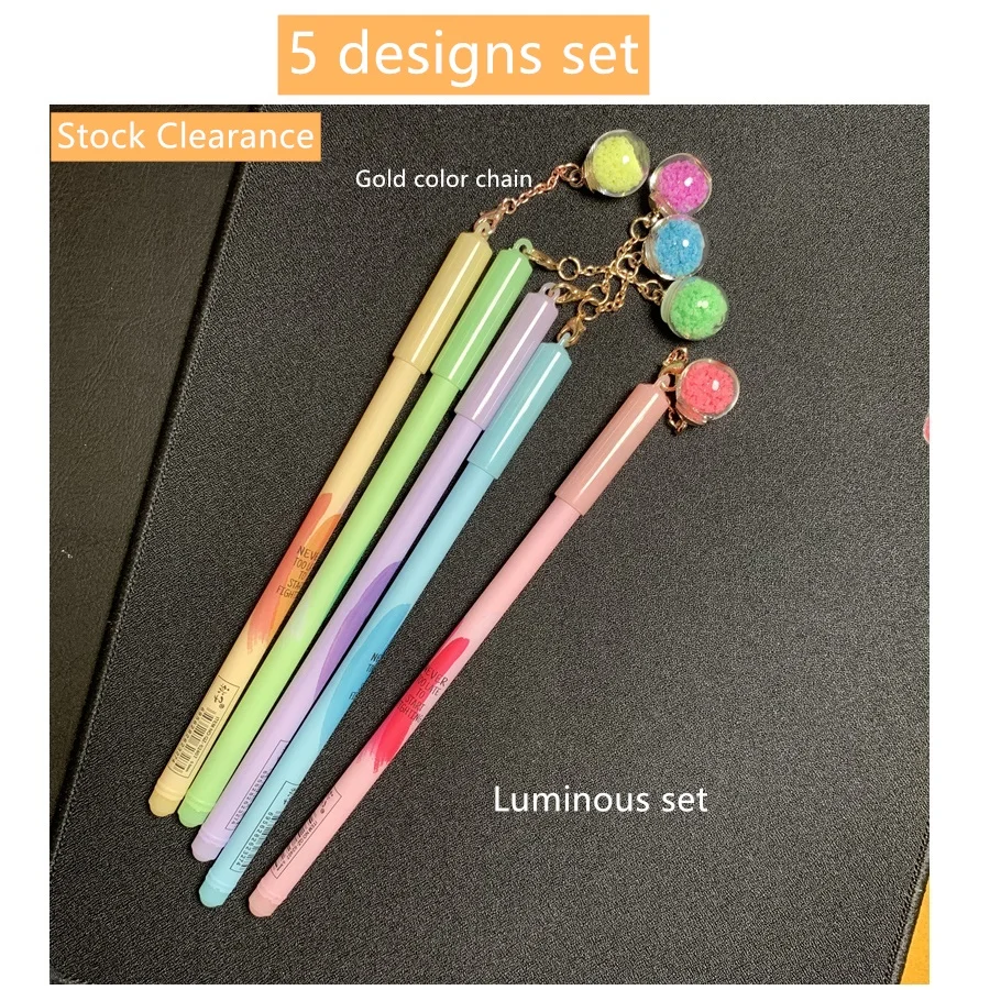 5pcs Luminous pens 4 шт кристальная звезда желаний кулон ручка шариковая черный цвет гелевые чернила ручки для письма цепи алмазное украшение офиса школы F791 - Цвет: 5pcs Luminous pens