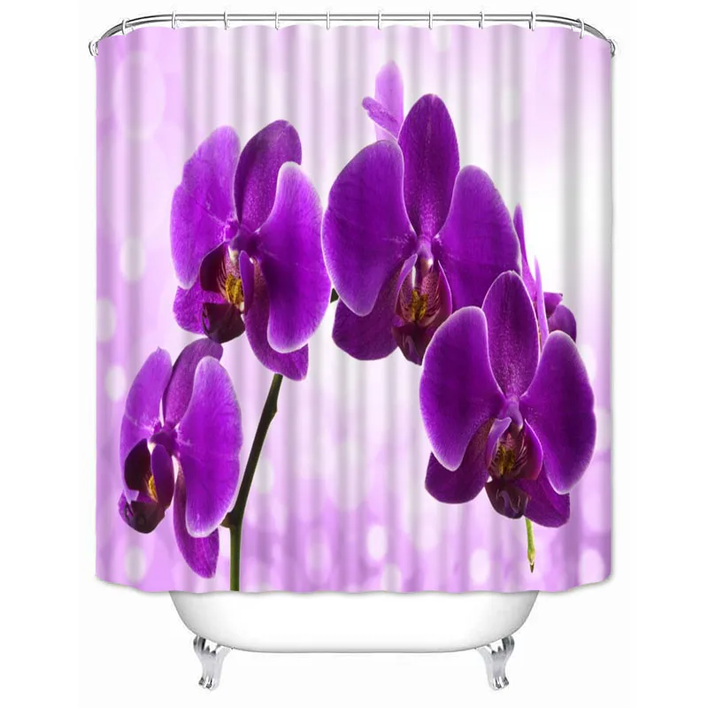 Musife Custom High Quality Orchid Flower Shower Curtain Waterproof Bathroom Polyester Fabric | Дом и сад