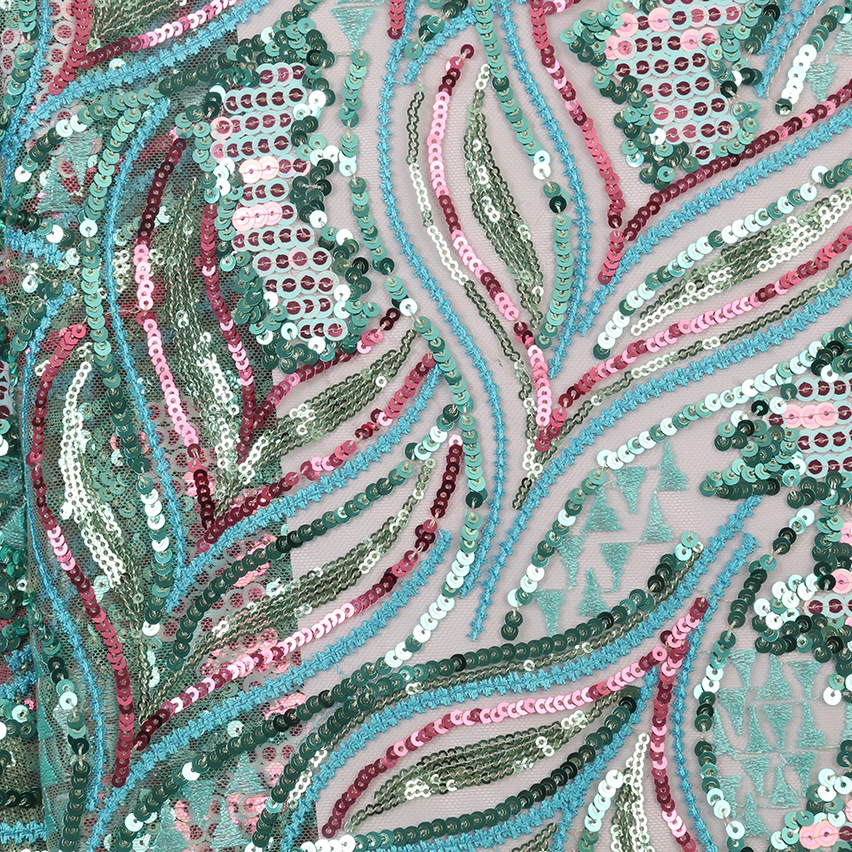 NIAI Sew African French Sequins Lace Fabric High Quality Lace Nigerian Tulle Mesh Lace Fabrics For Wedding Dress XY3020B-1