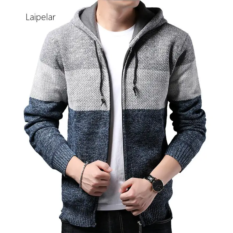 

Laipelar полосатый толстый теплый зимний полосатый вязаный кардиган, свитер, Мужская одежда, Трикотажные мужские свитера, пальто, мужская мода