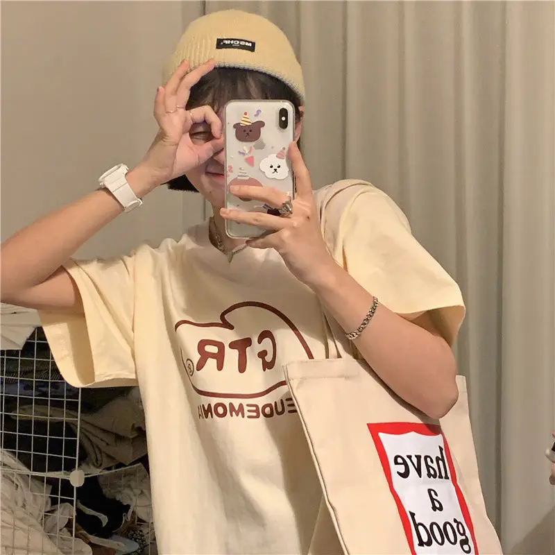 Женские футболки с круглым вырезом и надписью белая свободная футболка в стиле