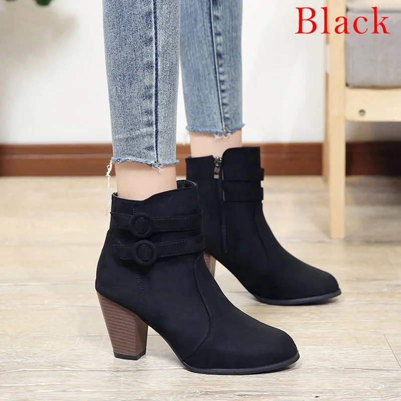 Black 1 WENYUJH/женские зимние полусапоги; модель года; женские ботильоны с леопардовым принтом; женская обувь с острым носком; ботинки на высоком каблуке; Bota Feminina - Цвет: Black 1