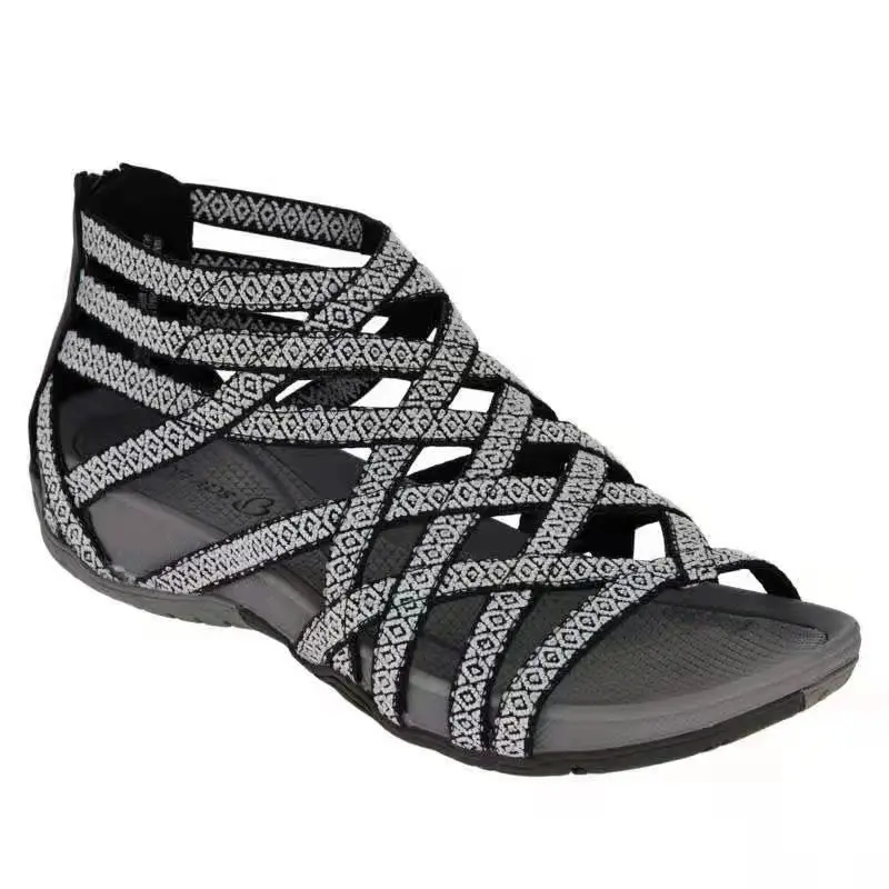 

2021 Summer Women Sandals Round Toe Hollow-Out Breathable Flat Sandals Casual Oeep Top Rome Sandalias Zapatillas Mujer