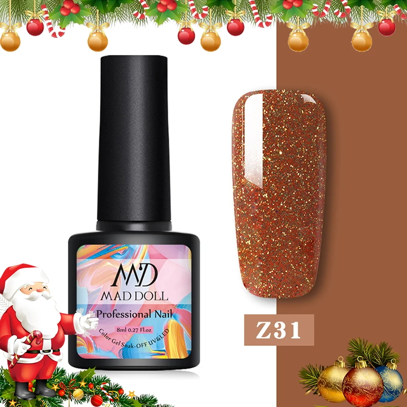Z31 MAD DOLL, 8 мл, сверкающий УФ-гель, Блестящие Блестки, маникюрный лак для ногтей, УФ-гель для ногтей, отмачиваемый, Рождественская серия, УФ-гель, блестящий лак с блестками - Цвет: Z31