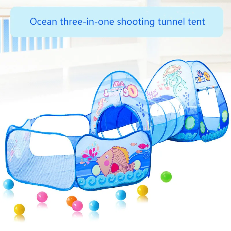 Children's Game House Cartoon Three In One Tent Baby Crawling Tunnel Piece Crossing Ocean Ball Pool | Игрушки и хобби