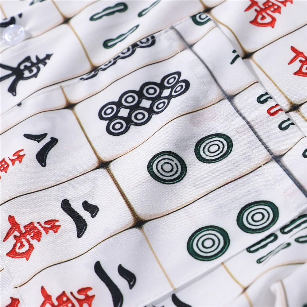 Рубашка для Маджонга Мужская/женская оверсайз с короткими рукавами и принтом -