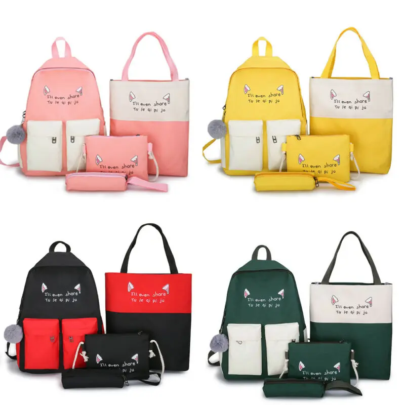 

Women Canvas Backpack Girls School Bookbag Shoulder Casual Travel Bag 4pcs/Set