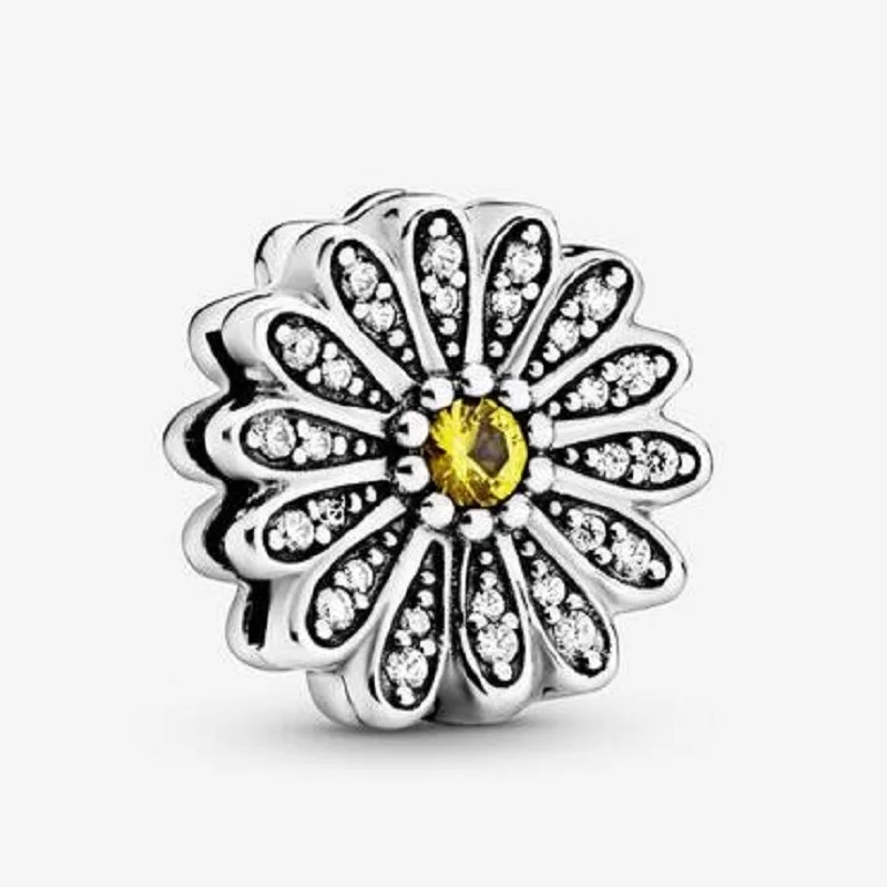 

Pandach Genniue 925 Sterling Silver Daisy Charms Beads Fit Original Bracelet Dangle 2020 Spring Beads CMS2034