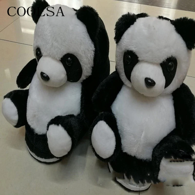 panda Женская зимняя хлопковая обувь с героями мультфильмов; милые плюшевые тапочки с улитками в виде животных; женские меховые шлепанцы; женские меховые Вьетнамки; теплая домашняя обувь - Цвет: panda