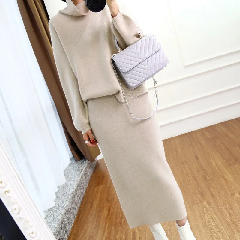 2019 осень зима кашемировый свитер с высоким воротником Женский комплект