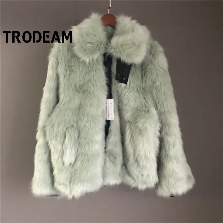 

TRODEAM 2021 New Fashion Faux Mink Fur Middle Length Coats With O-neck For Women Autumn Winter High Street Thick Warm Jackets