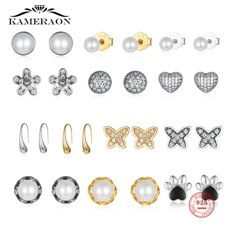 

Серьги-гвоздики из стерлингового серебра 925 пробы с белым жемчугом круглые золотые серьги-бабочки для женщин ювелирные изделия в форме серд...