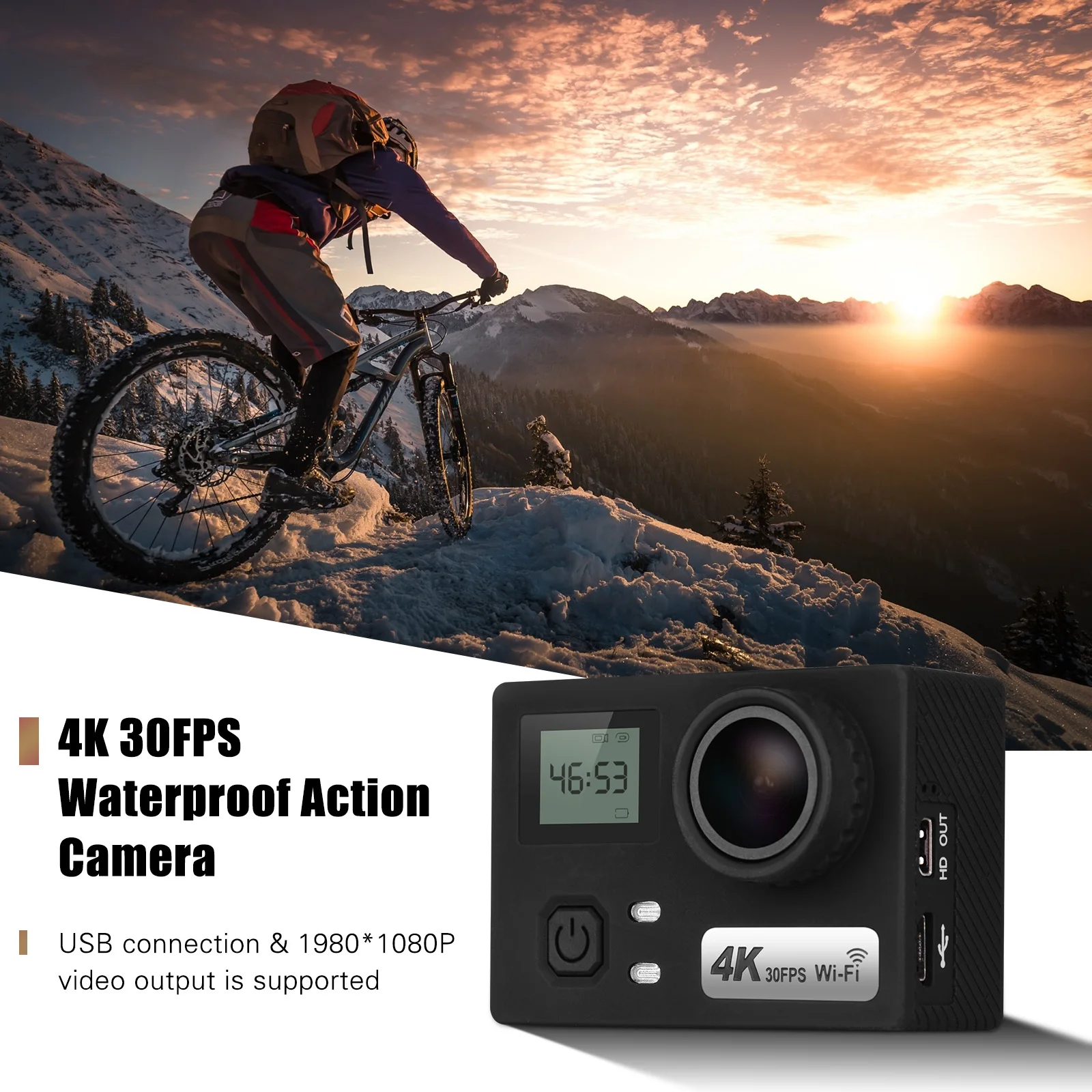 Дешево Миниатюрная экшн-камера с Wi-Fi, 4K, 30 м, 30 кадров в секунду, ультраширокий угол обзора 170 °, память 64 ГБ, дистанционный затвор, встроенный аккумул...