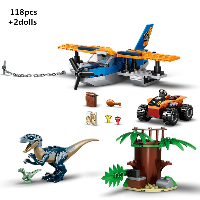 

NEW Velociraptor Biplane Rescue Mission Building Blocks Jurassiced Dinosaur Park World Classic Movie Model Kit Bricks Kids Toys