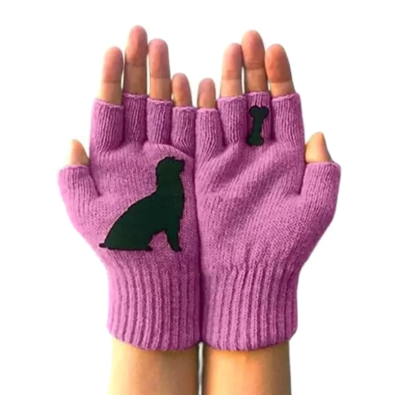 

Dog Gloves for Women Cute Puppy Printed Warm Knitted Gloves One Size Fits All H9
