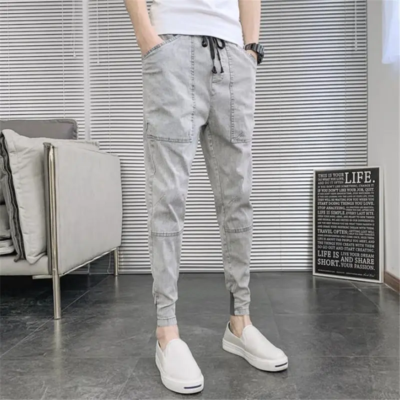 

Summer men's thin casual jeans with small feet solid color Leggings