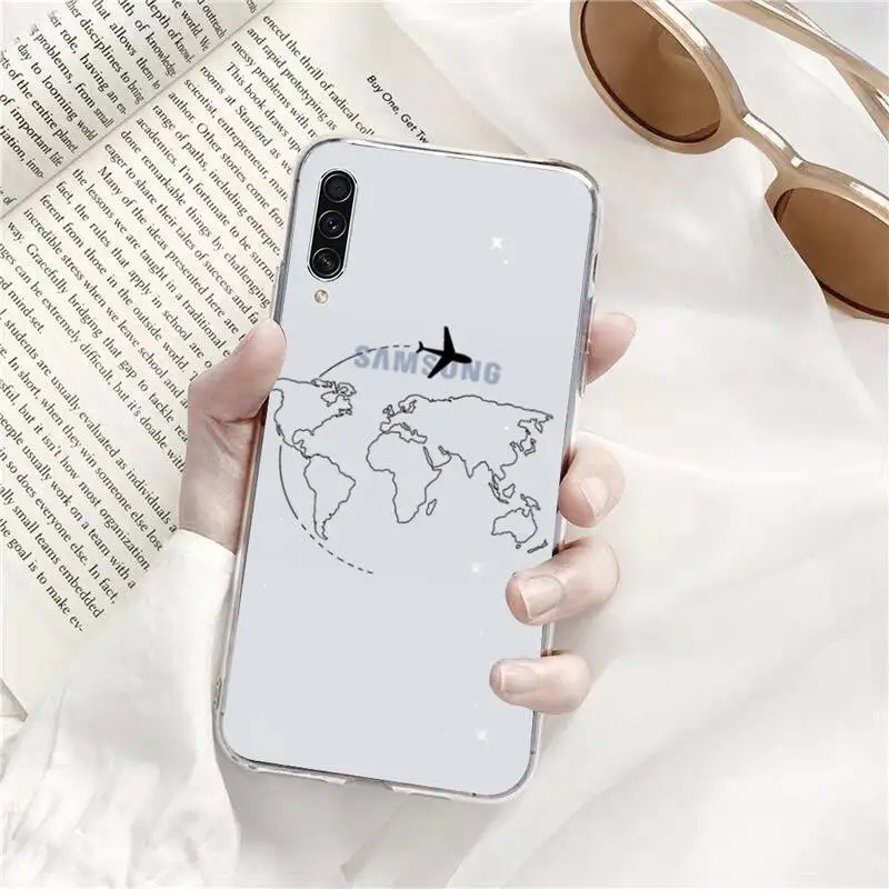 

Airplane world map travel abstract line Phone Case Transparent Clear For Samsung Galaxy A71 A21s S8 S9 S10 plus note 20 ultra