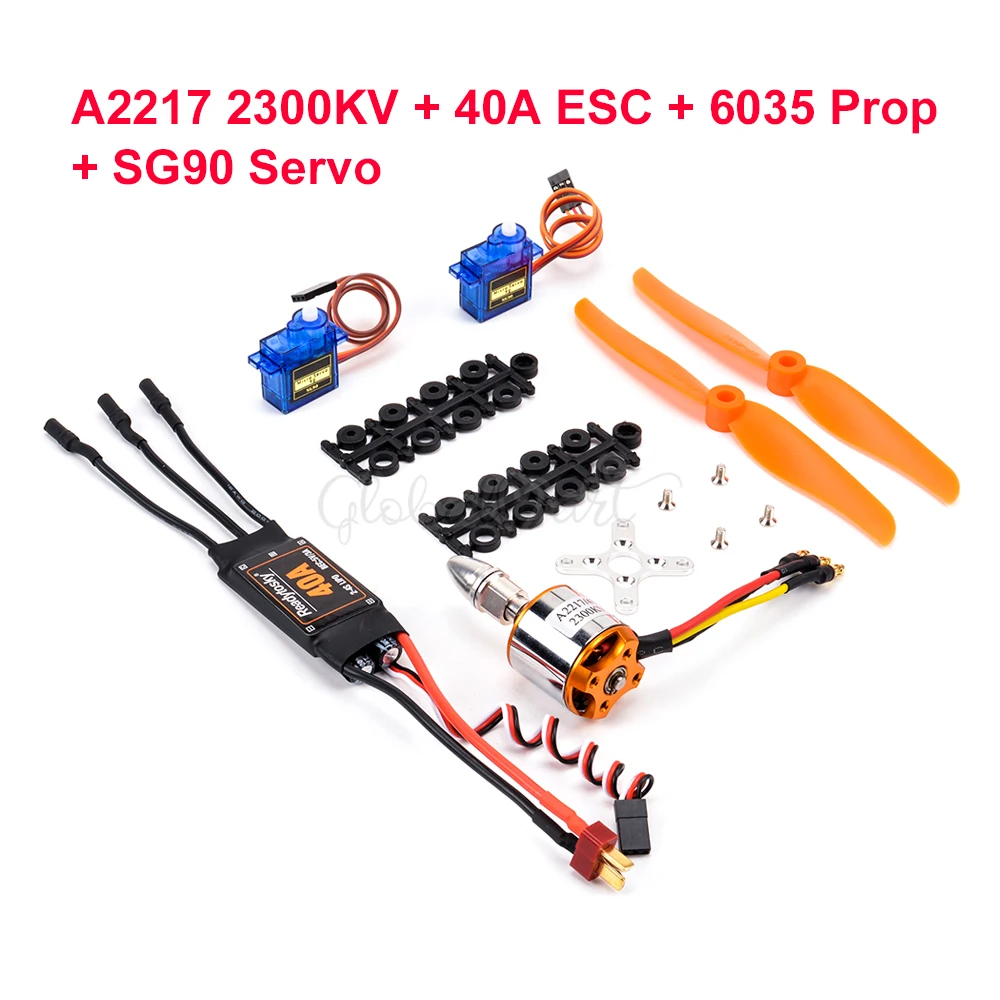 Бесщеточный двигатель A2217 2217 1100KV / 1250KV 2300KV + 40A ESC SG90 Servo 6035 8060 1060 Prop для