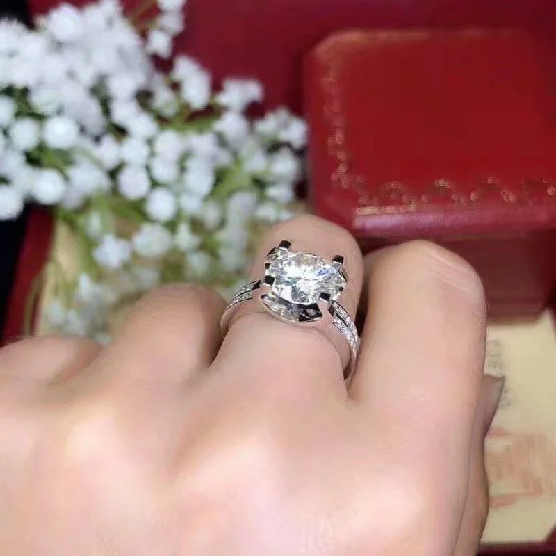 Kkmall магазин круглое серебряное кольцо Moissanite 2.00ct D VVS роскошное свадебное кольцо Moissanite для женщин