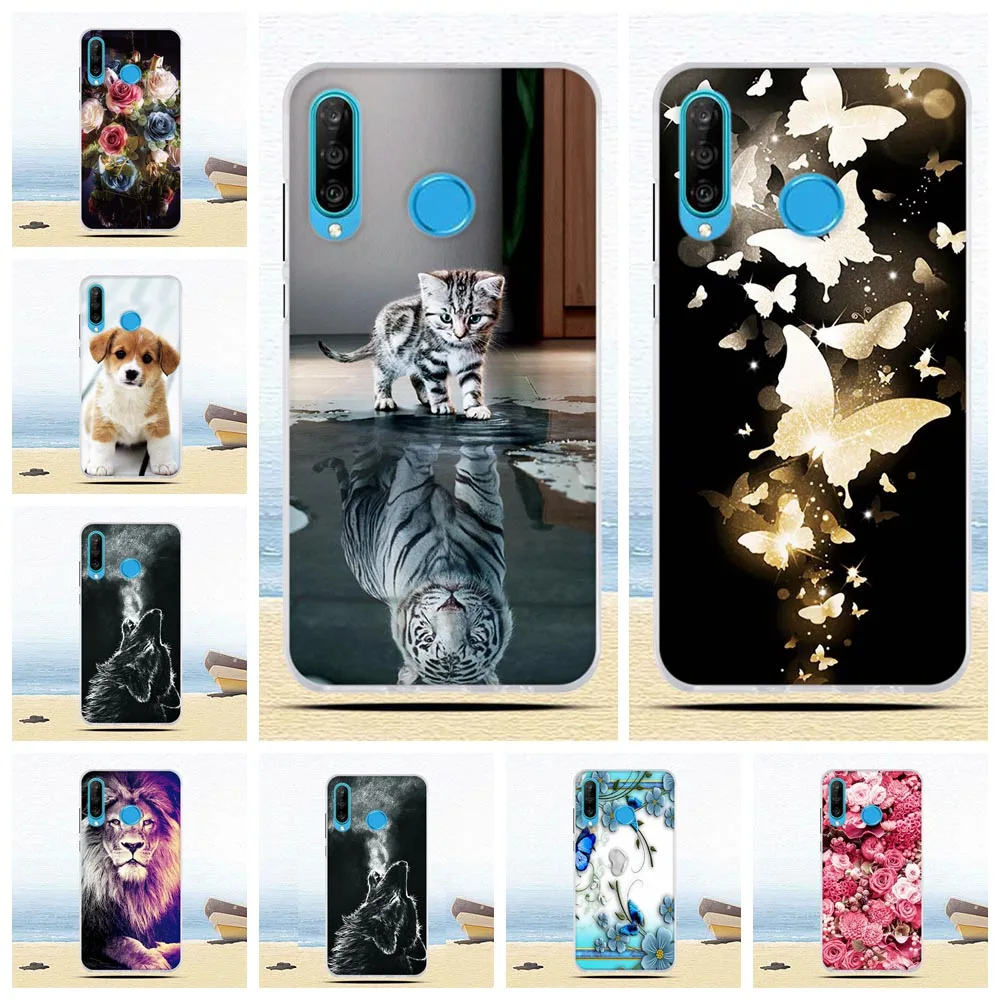 Силиконовый чехол для Huawei P30 Lite мягкий бампер из ТПУ с милым рисунком кошки задняя