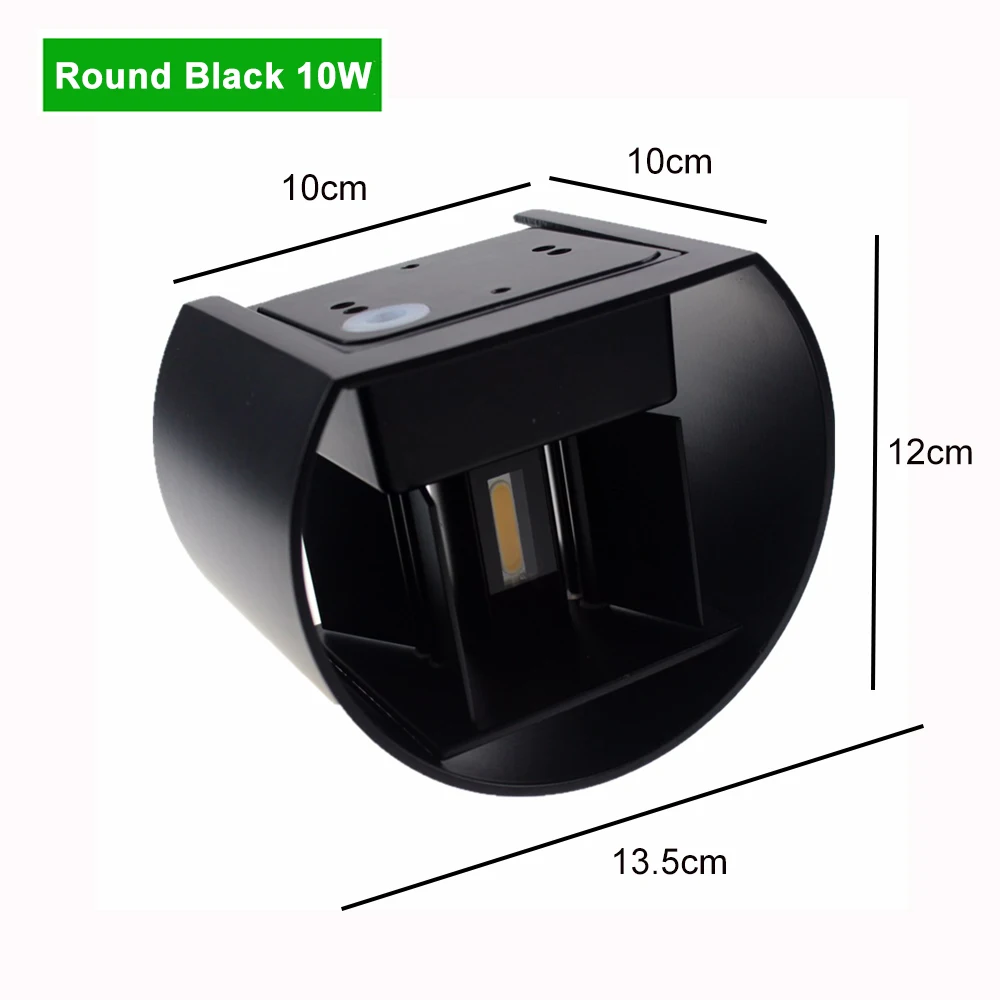 Round Black 10W Открытый водонепроницаемый IP65 Настенный светильник 7 Вт/10 Вт крыльцо Светильник AC90-260V садовый светильник украшение датчик движения Ночной Настенный светильник ZBW0002 - Испускаемый цвет: Round Black 10W