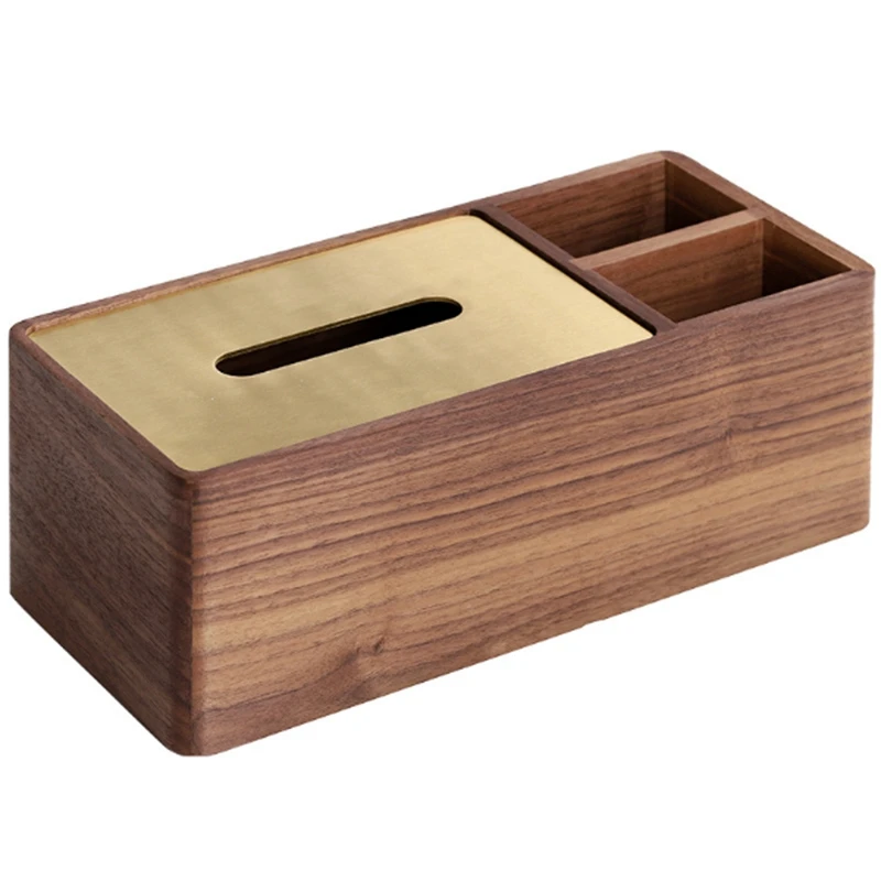 Black Walnut Wood Napkin Box Brass Cover Tray Tissue Retro Classic Multi-Function Storage Home Decor High-End |