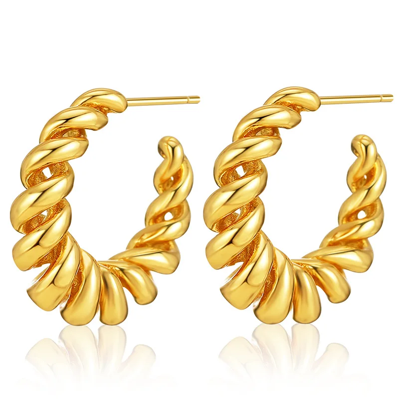

Retro Fashion Twist Design C-shaped Hollow Stud Earrings for Woman