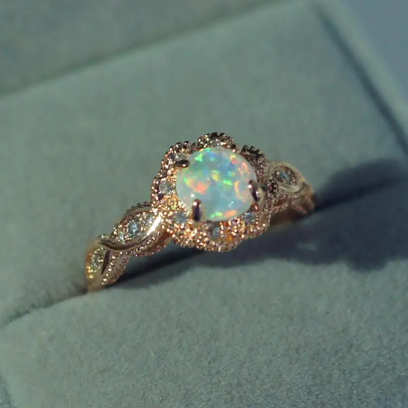 Женское элегантное кольцо с опалом обручальные кольца цвета розового золота