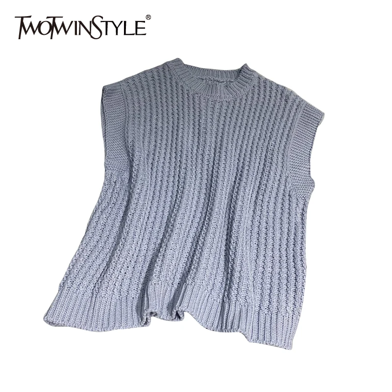 Женский свитер без рукавов twotwin2 повседневный Трикотажный жилет с круглым