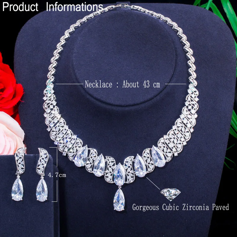 Cwwzircon Роскошные блестящие фианиты выложены большой капли воды женские свадебные