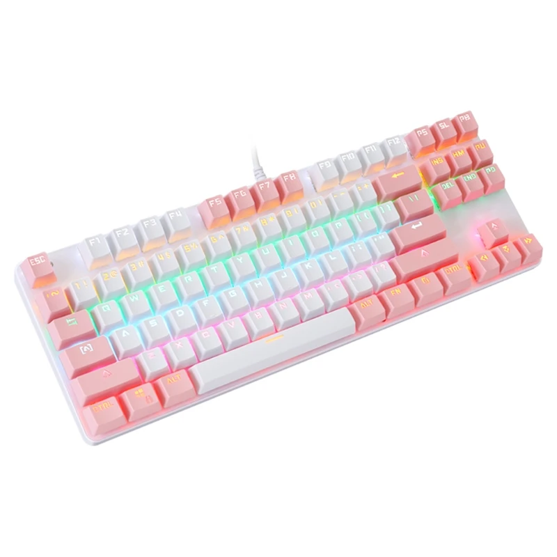 

H8WA Mechanical Gaming Keyboard Universal K100 87-key Green Axis Keyboard Double colors for PC/Laptop White